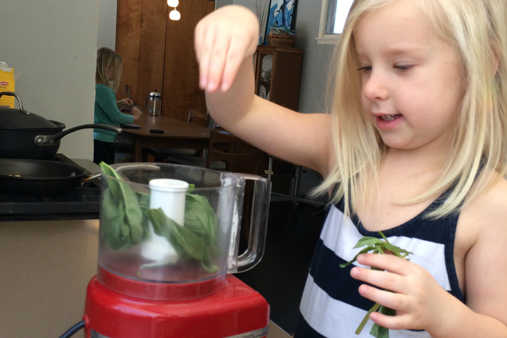 Vegan pesto pasta with white beans